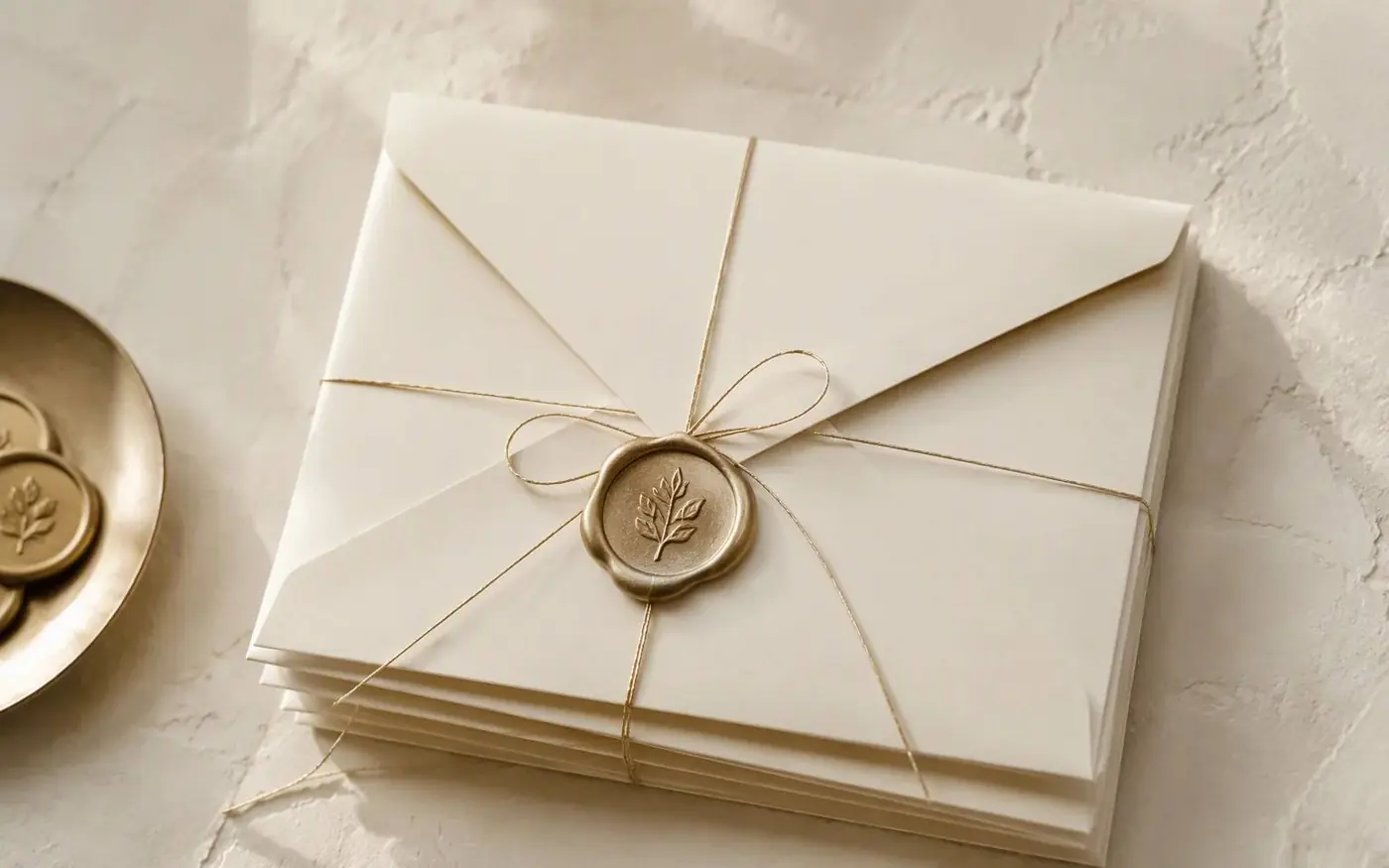 Cream envelopes sealed with a gold wax seal